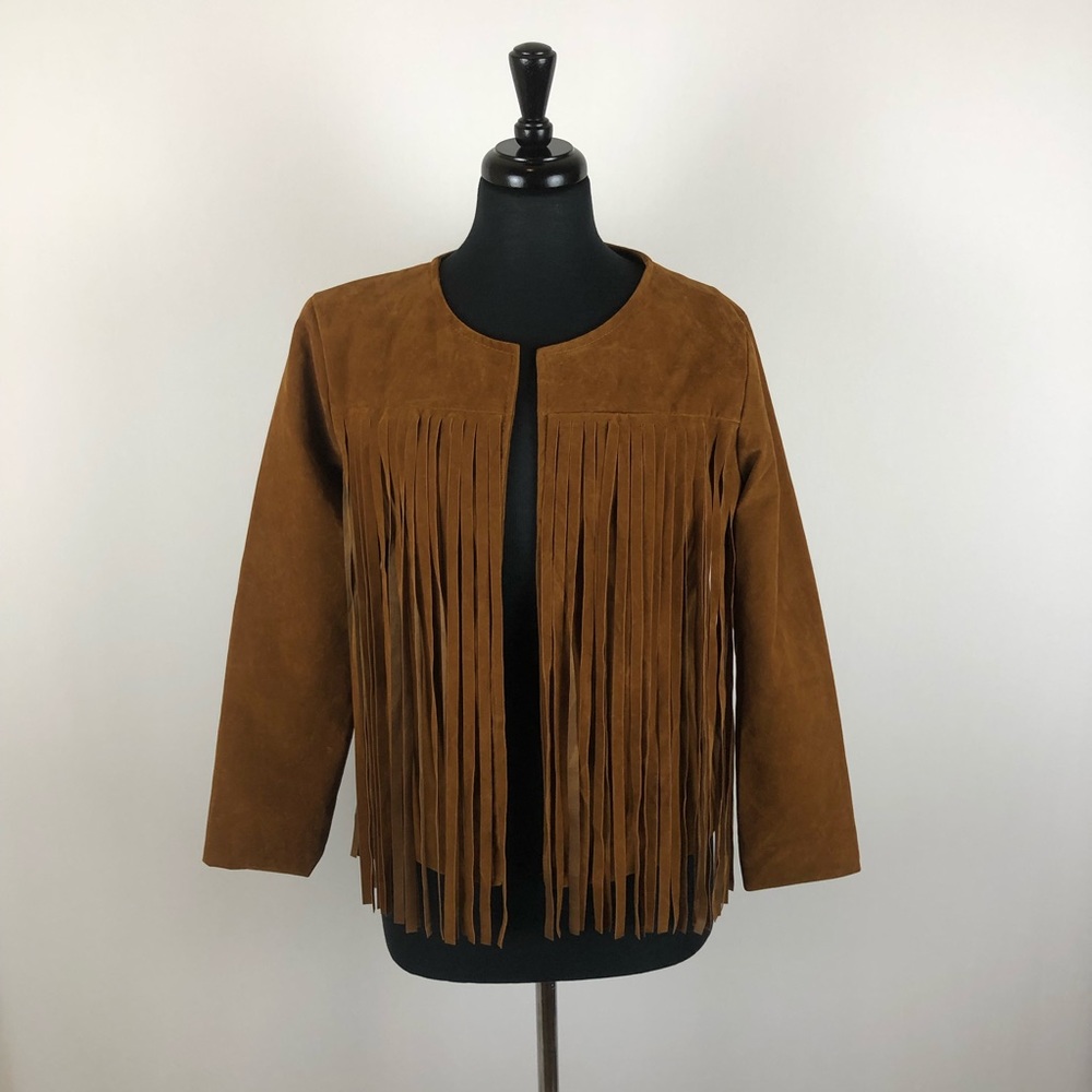 Brown Faux Suede Fringe Jacket